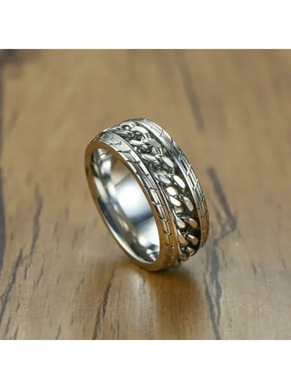 Men's Stainless Steel Spinner Ring - Tire Texture